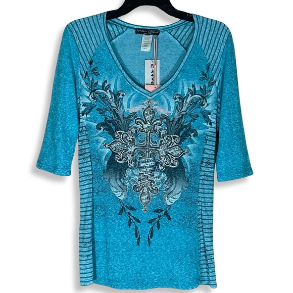 Angels & Diamonds Tops - Angels & Diamonds “Life Is A Journey” Embellished Cross Tee Shirt Top Medium NWT